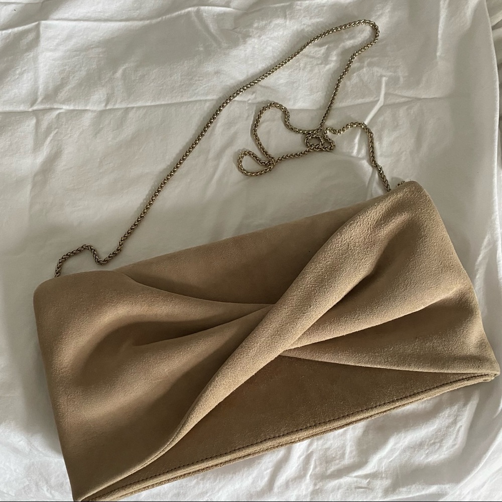Reiss Goatskin Suede Foldover Twist Detail Clutch Bag